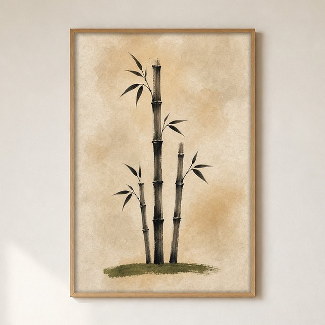 Ink Bamboo Watercolour Minimalist Art Poster (Shown framed for scale. Poster ships unframed; frames are an optional add-on.)