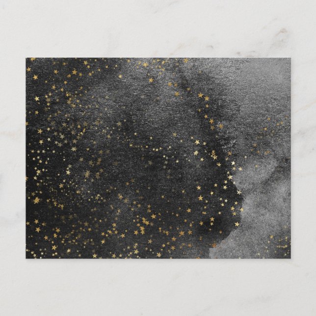 Ink black night sky gold stars textured postcard (Front)