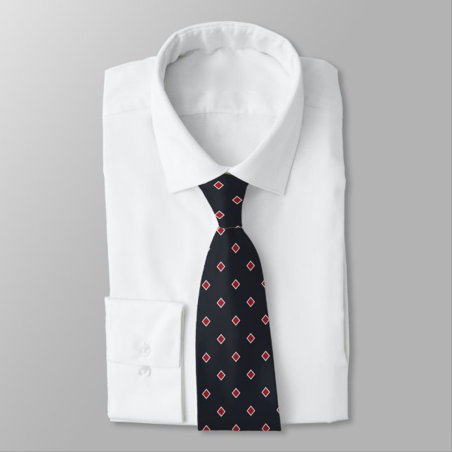 Ink Black Ruby Red Diamond Polka Dot Pattern Tie (Tied)