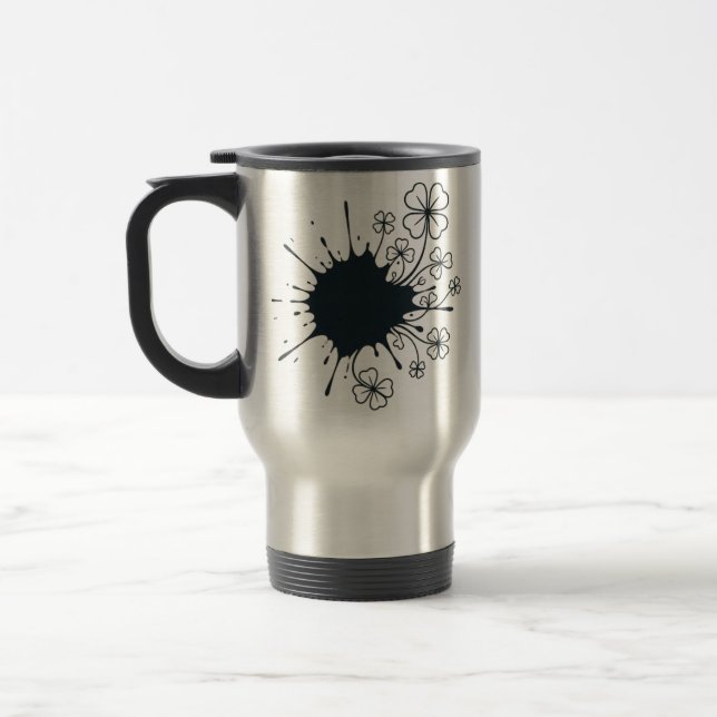 Ink Blot Four Leaf Clover Botanical Travel mug (Left)