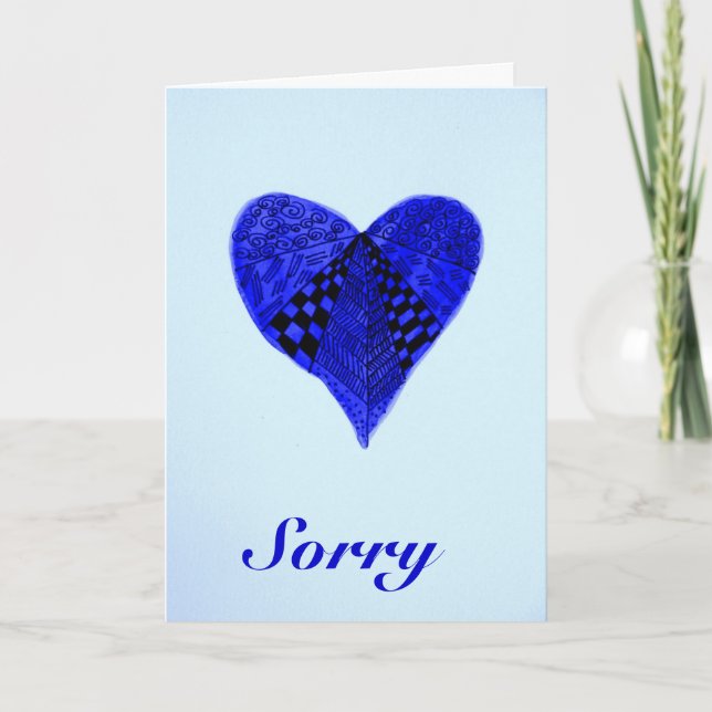 Ink blue heart doodle "I'm sorry" card (Front)