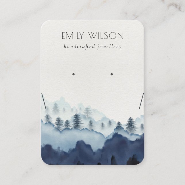 Ink Blue Navy Pine Woods Earring Necklace Display Business Card (Front)