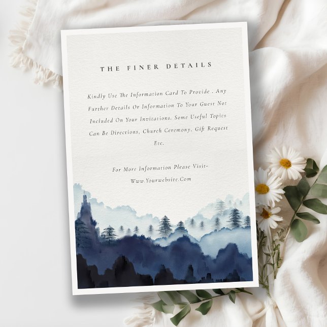 Ink Blue Navy Pine Woods Mountain Wedding Details Enclosure Card (Creator Uploaded)