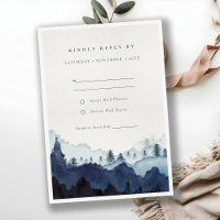 Ink Blue Navy Pine Woods Mountain Wedding RSVP