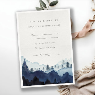 Ink Blue Navy Pine Woods Mountain Wedding RSVP Enclosure Card