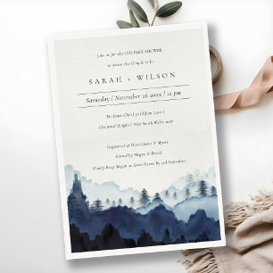 Ink Blue Pine Woods Mountain Couples Shower Invite