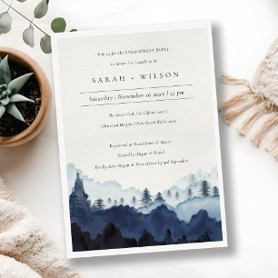 Ink Blue Pine Woods Mountain Engagement Invite