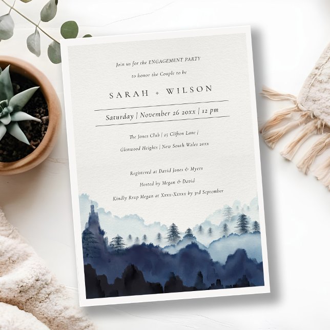 Ink Blue Pine Woods Mountain Engagement Invite (Creator Uploaded)