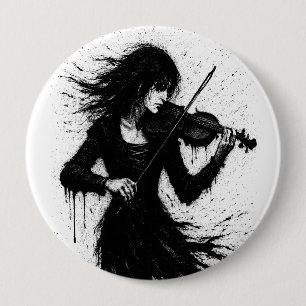Ink‑Born Violinist in the Storm of Sound 10 Cm Round Badge