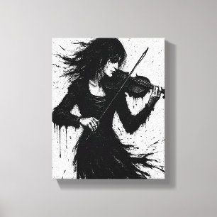 Ink‑Born Violinist in the Storm of Sound Canvas Print