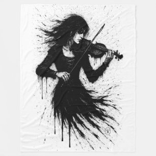 Ink‑Born Violinist in the Storm of Sound Fleece Blanket