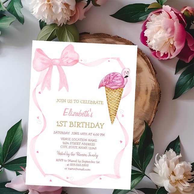ink Bow Ice cream Striped Birthday   Invitation (Creator Uploaded)