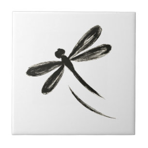 Ink Brush Dragonfly – Minimalist Insect Art on Tile