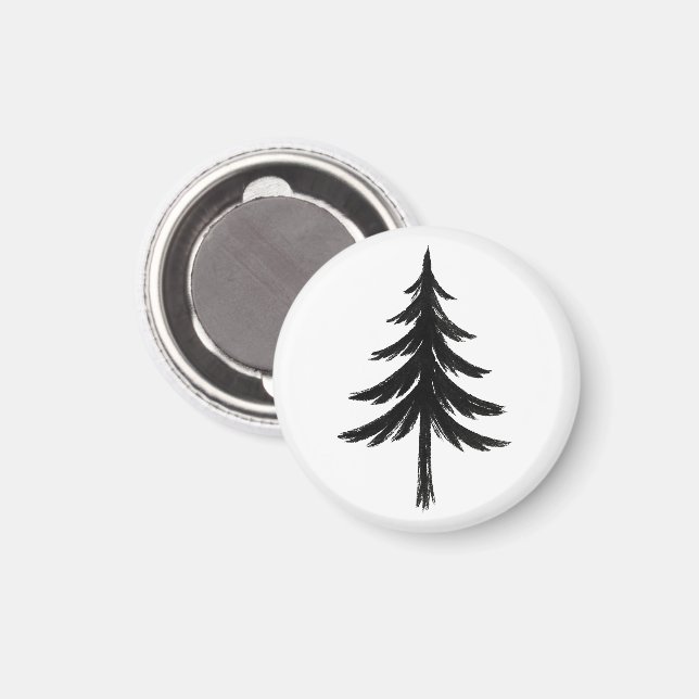 Ink Brush Evergreen Tree – Forest Design on Magnet (Front/Back)