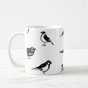 Ink brushstroke bird vintage seamless patternink, coffee mug