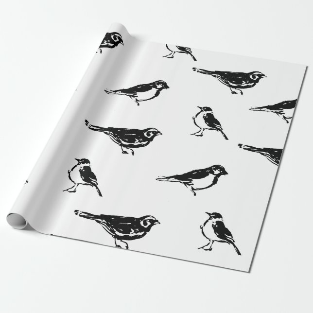 Ink brushstroke bird vintage seamless patternink,  wrapping paper (Unrolled)