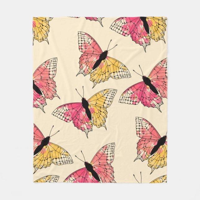 ink butterflies flying seamless pattern in ivory o fleece blanket (Front)