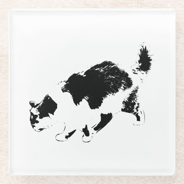 Ink Cat Walk in Fall Light Glass Coaster (Front)