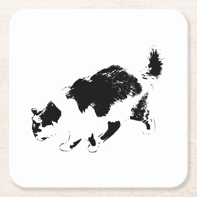Ink Cat Walk in Fall Light Square Paper Coaster (Front)