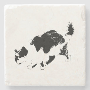 Ink Cat Walk in Fall Light Stone Coaster