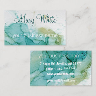 Ink Cloud Swirl Trendy Modern Teal Olive Green Business Card
