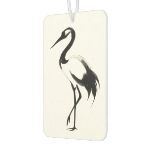Ink Crane Illustration - Zen Brush Design on Car Air Freshener