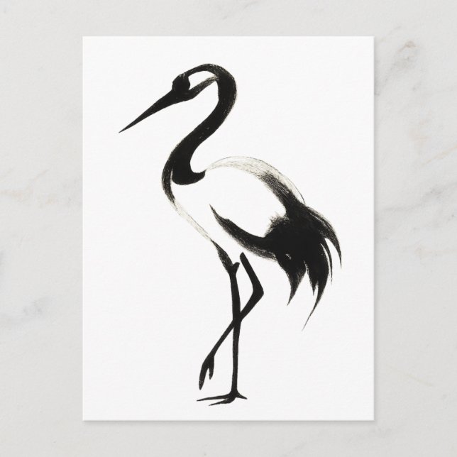 Ink Crane Illustration - Zen Brush Design on Postcard (Front)