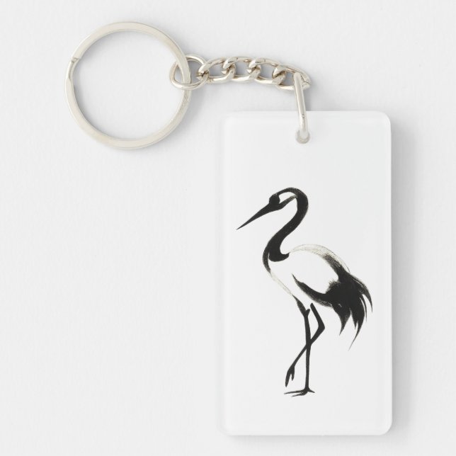 Ink Crane Illustration – Zen Key Ring (Front)