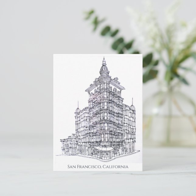 Ink Drawing Columbus Tower, San Francisco, CA Postcard (Standing Front)