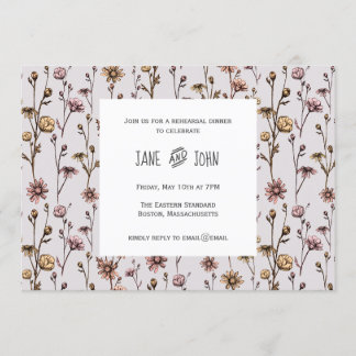 Ink Drawn Daisies Rehearsal Dinner Invitation