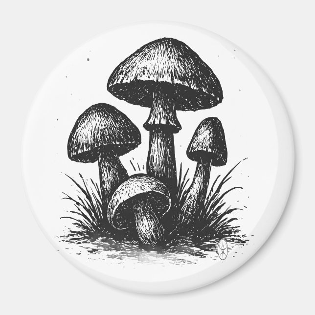 Ink‑Drawn Mushroom Cluster Tote Bag Magnet (Front)
