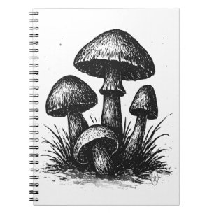 Ink‑Drawn Mushroom Cluster Tote Bag Notebook