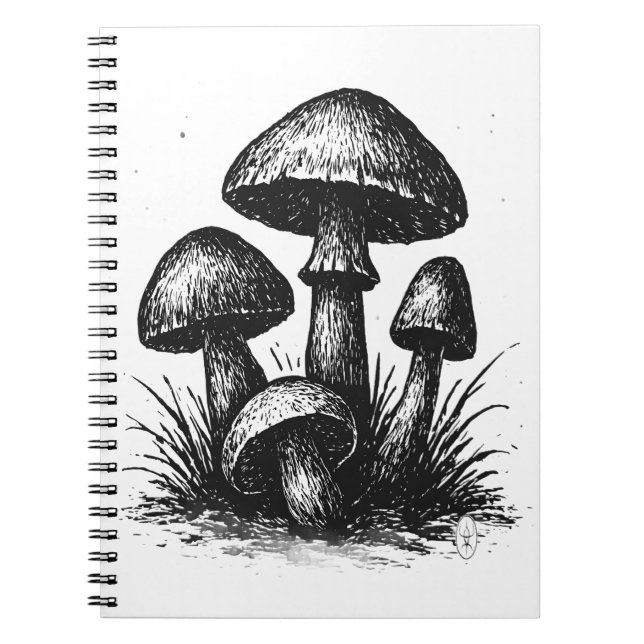 Ink‑Drawn Mushroom Cluster Tote Bag Notebook (Front)