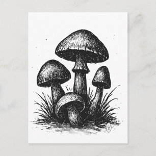 Ink‑Drawn Mushroom Cluster Tote Bag Postcard