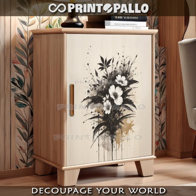 Ink drowing white flowers bouquet tissue paper (Creator Uploaded)