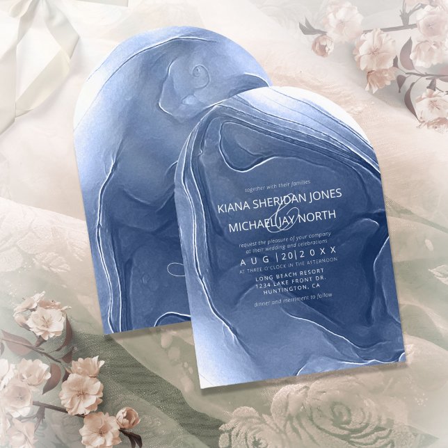 Ink Flow Wedding Blue Arch ID762 Invitation (Creator Uploaded)
