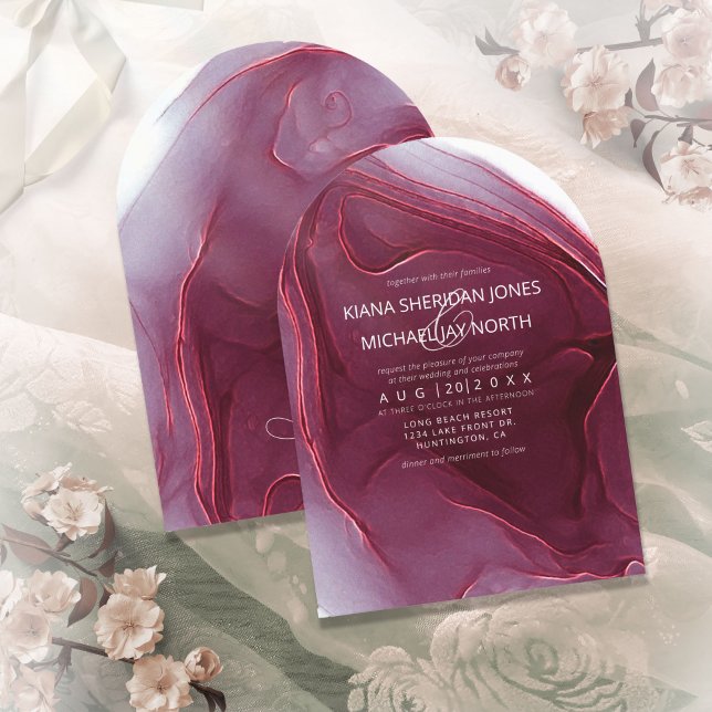 Ink Flow Wedding Burgundy Arch ID762 Invitation (Creator Uploaded)