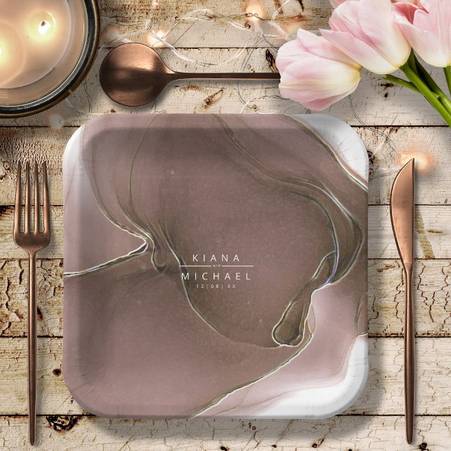 Ink Flow Wedding Taupe ID762 Paper Plate (Creator Uploaded)