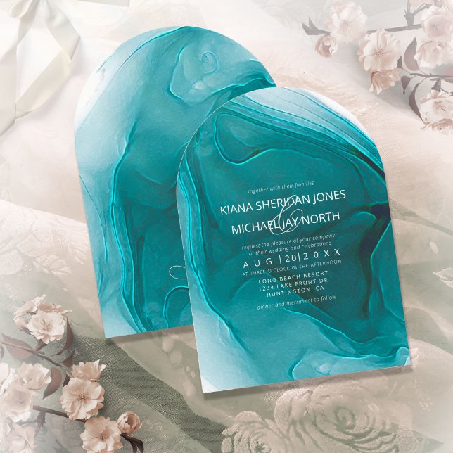 Ink Flow Wedding Teal Arch ID762 Invitation (Creator Uploaded)