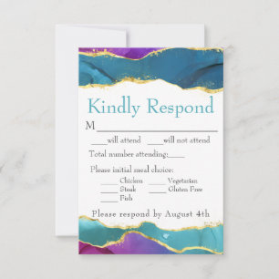 Ink Fuchsia Pink Teal Gold RSVP Card