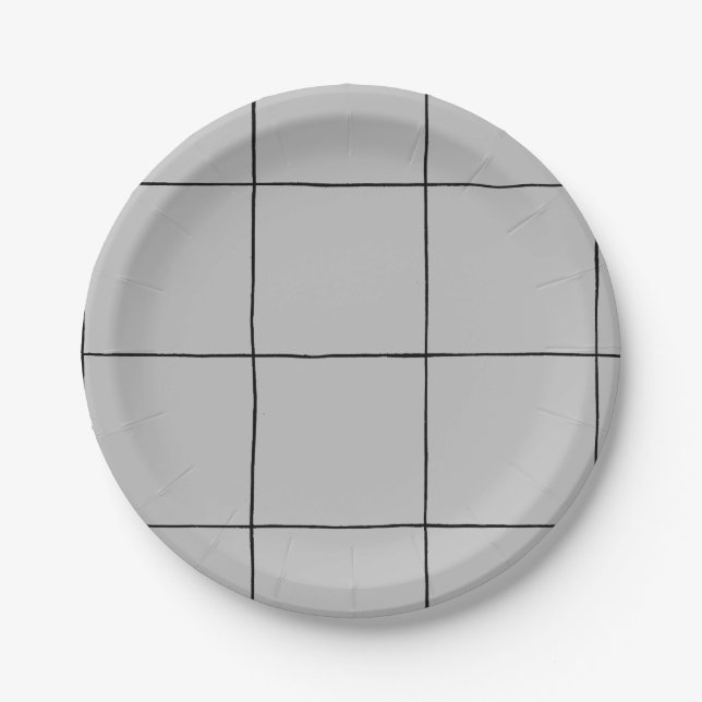 Ink Grid - black lines - customisable Paper Plate (Front)