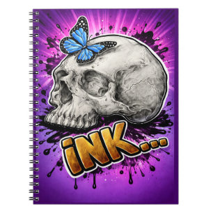 INK… Hand-Drawn Skull with Butterfly Notebook
