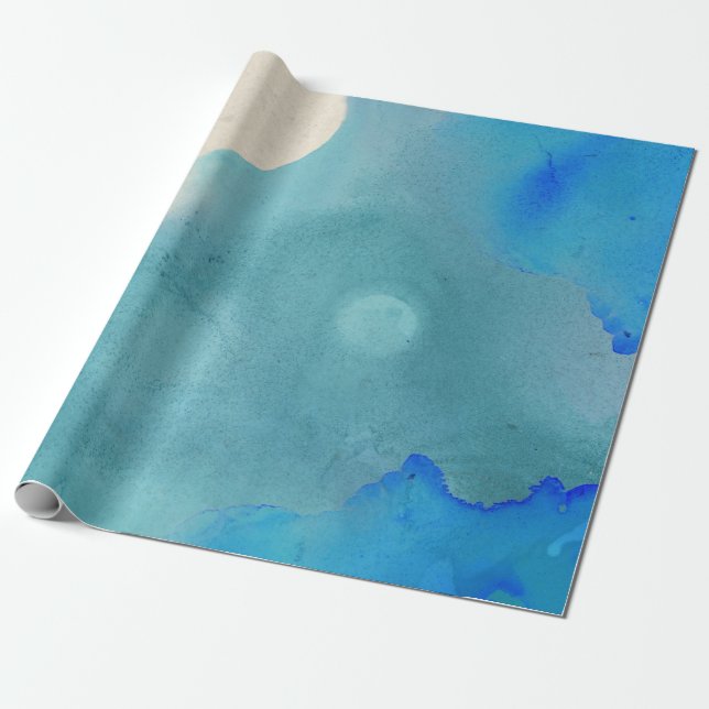 Ink indigo blue aquarelle watercolor kraft ocean wrapping paper (Unrolled)