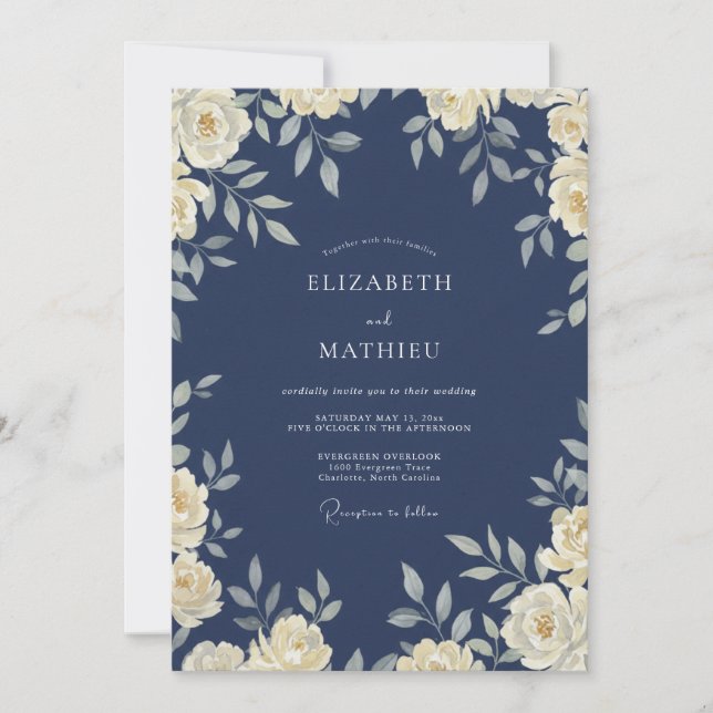 Ink Ivory Leafy Wedding Invitation (Front)