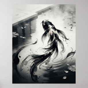 Ink Koi Brush Pond Poster