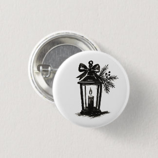 Ink Lantern with Candle and Pine – Holiday Art on 3 Cm Round Badge