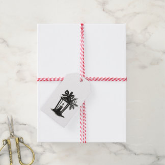 Ink Lantern with Candle and Pine – Holiday Art on Gift Tags