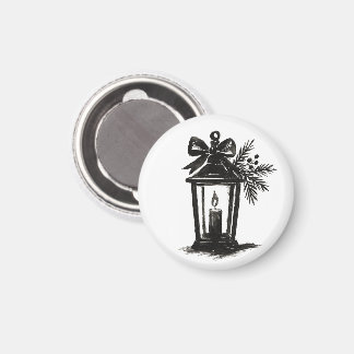 Ink Lantern with Candle and Pine – Holiday Art on Magnet