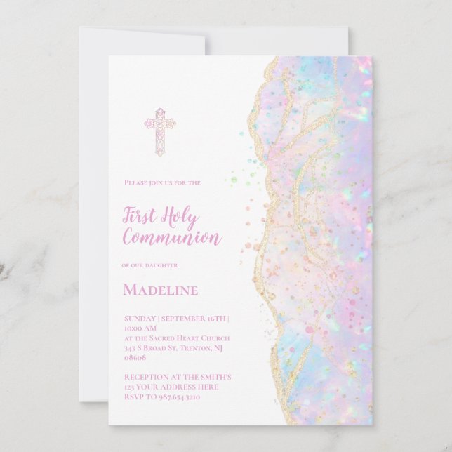 ink marble design First Holy Communion Invitation (Front)