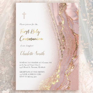 ink marble   First Holy Communion girl  Invitation